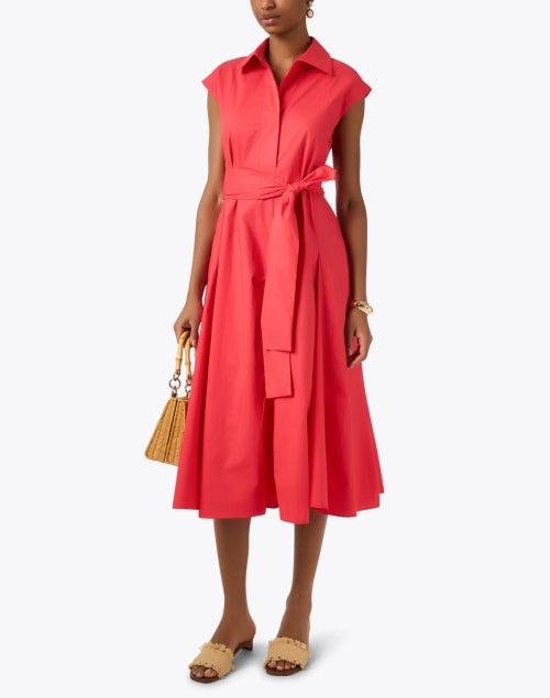 Stylish Coral Colored Shirt-Style Midi Dress for All Occasions