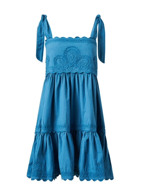Stylish Blue Embroidered Cotton Mini Dress for Resort Wear