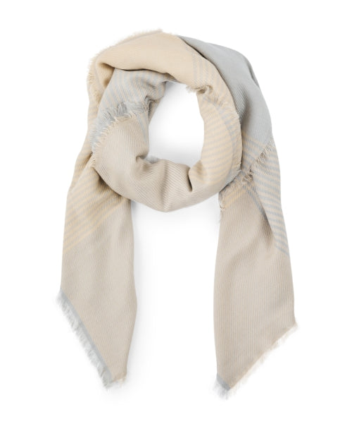 Large Ivory Multi - Patterned Wool Scarf by Jane Carr