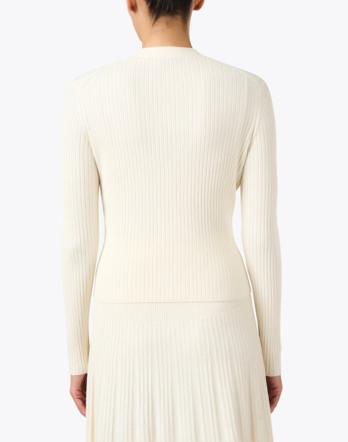 Elegant Ivory Ribbed 100% Wool Cardigan for Everyday Wear