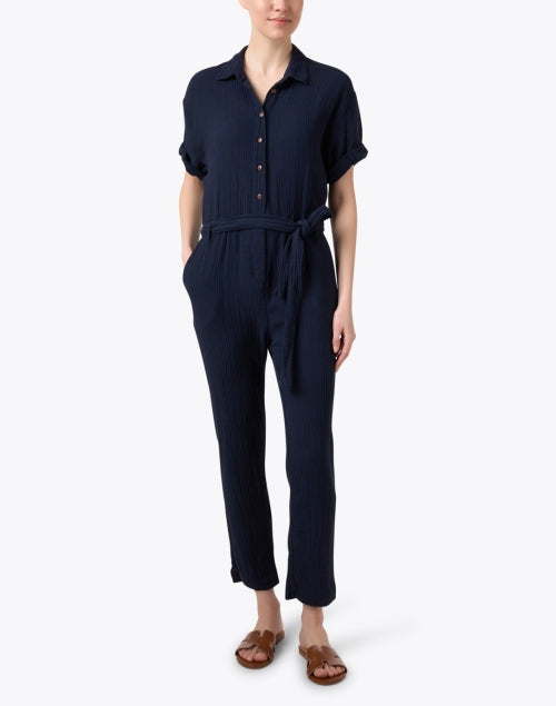 Stylish Navy Cotton Gauze Oakes Jumpsuit for Comfortable Wear