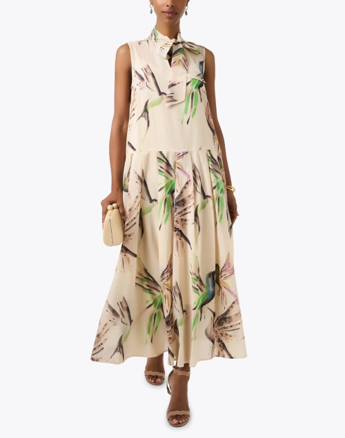 Exquisite Ivory Bird-Printed Women's Dress for All Occasions
