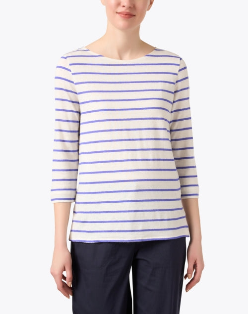 Majestic Filatures Klein Purple Striped Breathable Linen Blend Shirt with Stretch