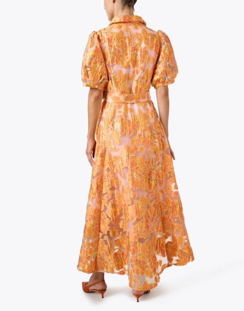 Elegant Charlotte Women's Gold and Orange Floral Print Long Dress