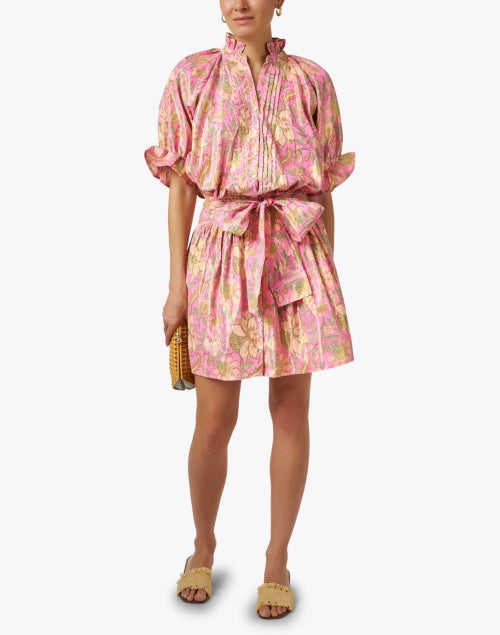 Stylish Pink and Yellow Printed Cotton Lamé Mini Dress for a Chic Look