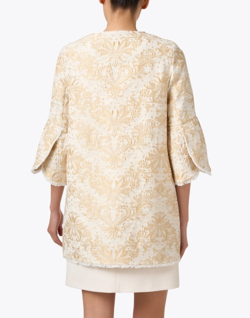 Luxurious Ivory Square - Neck Jacquard Flare - Sleeve Jacket