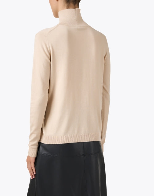 Kiku Beige Silk-Wool Blend Knit Turtleneck Top for Women