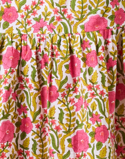 Stylish Hippie-inspired Pink and Green Floral Women's Midi Dress