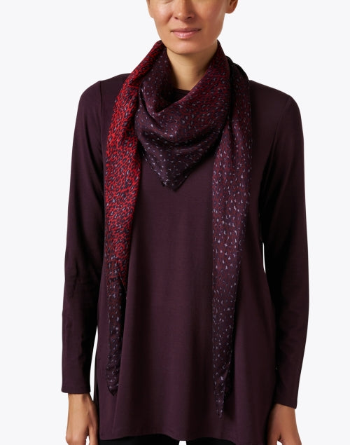 Exquisite Handwoven Red and Blue Leopard Print Silk Scarf