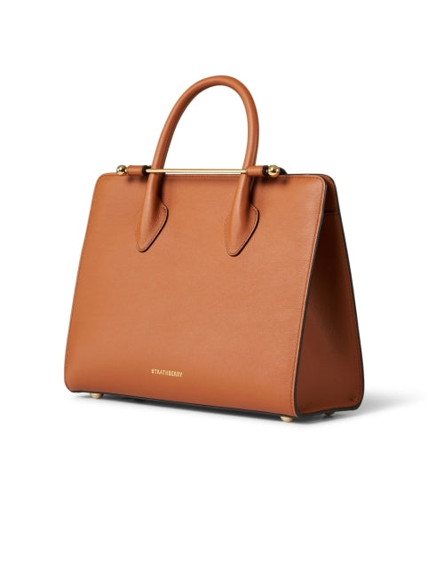 Stylish Chestnut Brown Premium Leather Tote Handbag with Gold Bar Closure