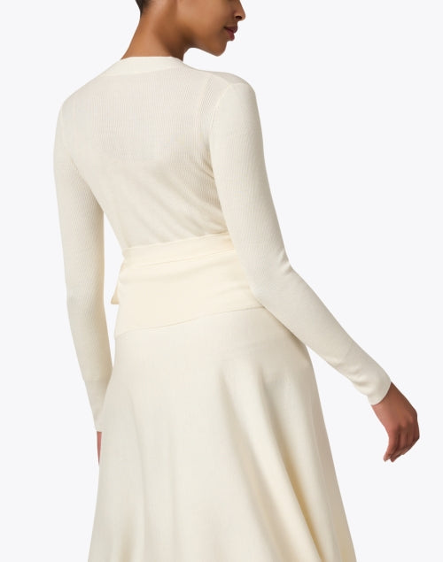 Luxurious Cream-Colored Wool Wrap Style Cardigan for Women