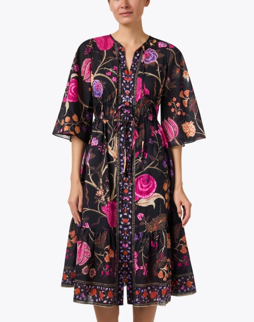 Stylish Reese Black Multi - Patterned Cotton Dress for Women