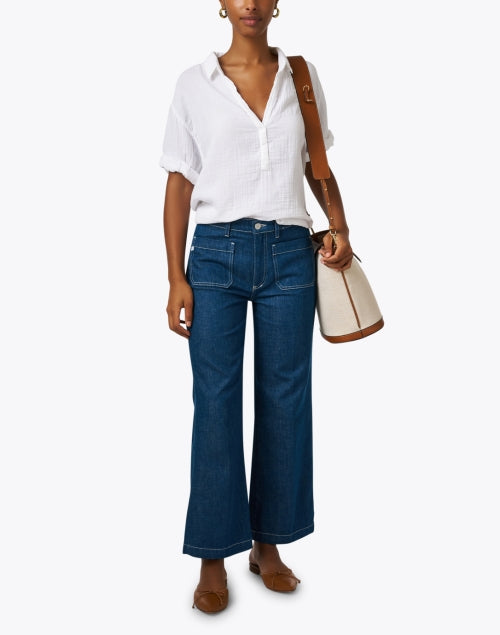 Cruz Women's Lightweight White Cotton Gauze Collared Top for Warm Weather