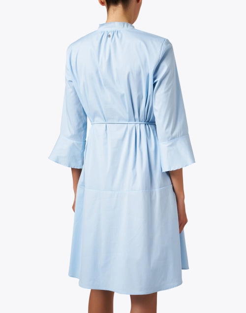 Stylish Blue Stretch Cotton A-Line Dress with Self-Tie Belt