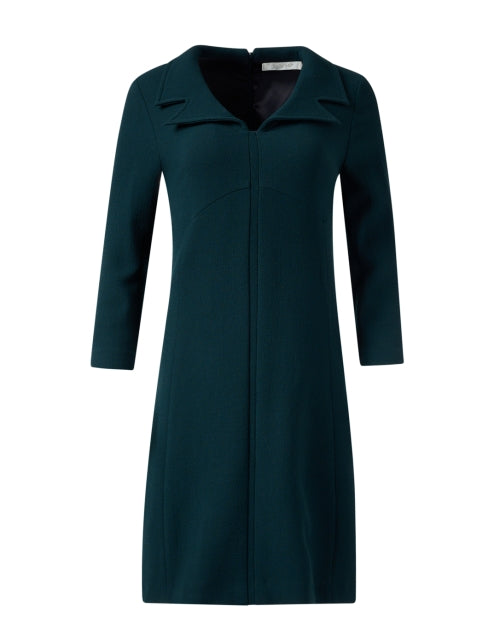 Elegant Tia Green Wool Crepe Shift Dress for Stylish Occasions