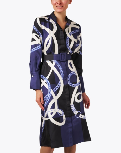 Elegant Cambridge Navy-Printed Silk Women's Dress
