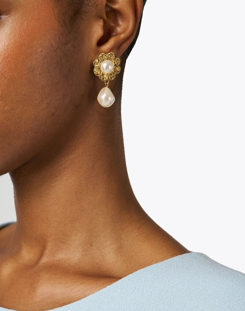 Exquisite Gold-Plated Pearl Drop Earrings by Brilynn