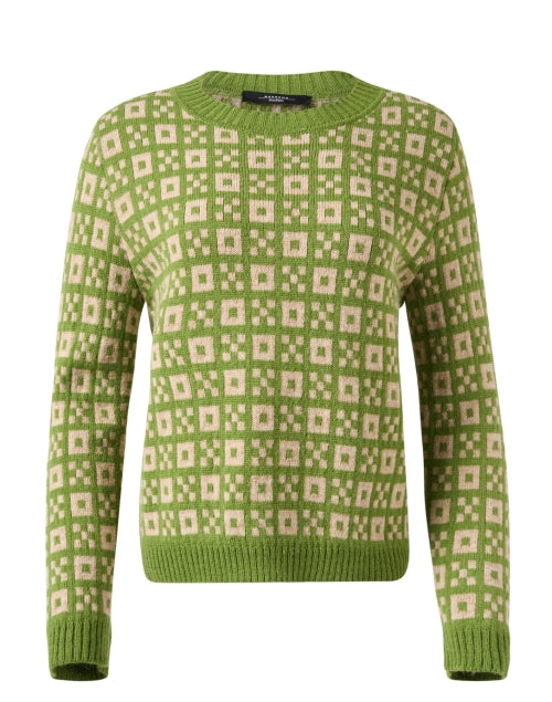 Stylish Paride Green Geometric Intarsia Sweater for Weekend Wear