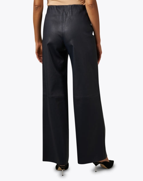Navy Blue Stretchable Nappa Lamb Leather Straight - Leg Pants