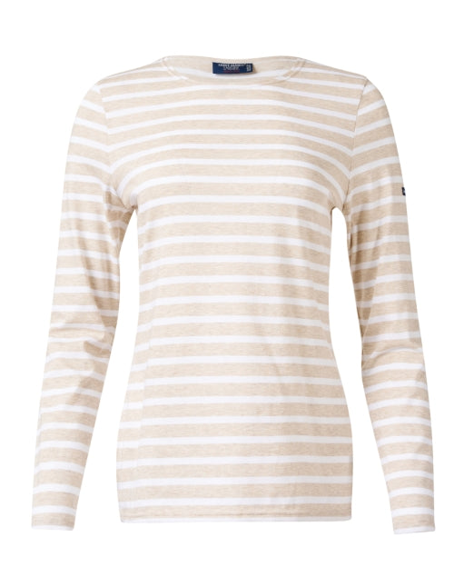 Minquidame Luxury Beige and White Striped Cotton Casual Top for Everyday Wear
