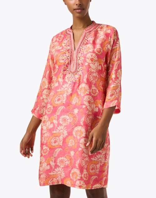 Bella Tu Coral Floral Print Women's Tunic Style Mini Dress