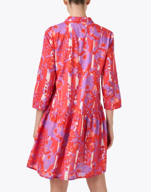 Ro's Garden Deauville Loose-Fit Coral Floral Print Cotton Shirt Dress
