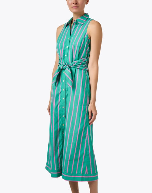Stylish Ellis Dress with Green and Pink Stripes