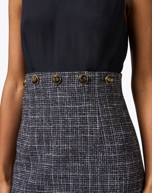 Navy Blue Satin and Tweed Blend Women's Formal Dress