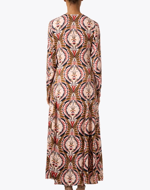 Stylish Multi - Print Adjustable Zip - Front Long - Sleeve Maxi Dress