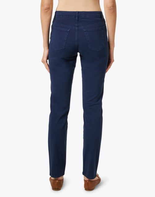 Navy Blue Stretchable Cotton Twill Slim Straight-Leg Jeans