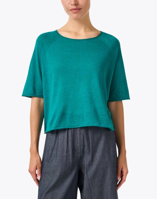 Esmeralda Relaxed-Fit Teal Linen-Cotton Blend Women's Top