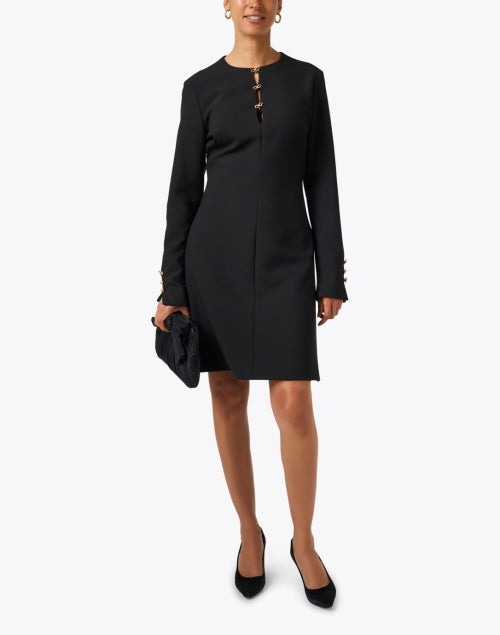 Little Black Twill A-Line Mini Dress with Gold Bow Decoration
