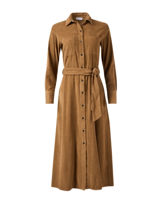 Stylish Camel Corduroy A - Line Shirt Dress with Adjustable Belt