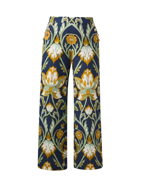 Navy Floral Retro-Style Wide Leg Cotton Pant by Antonella