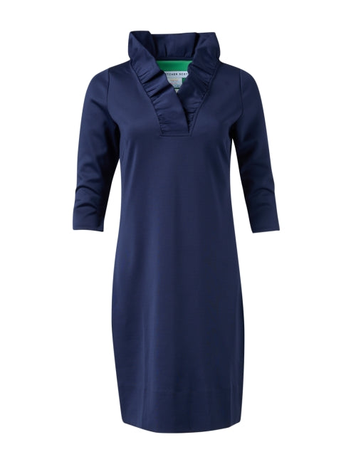 Stylish Navy Women's Ruffle Neck Evening Dress