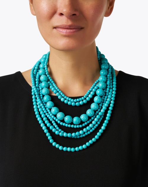 Stylish Turquoise Multi-Strand Beaded Necklace by Kenneth Jay Lane