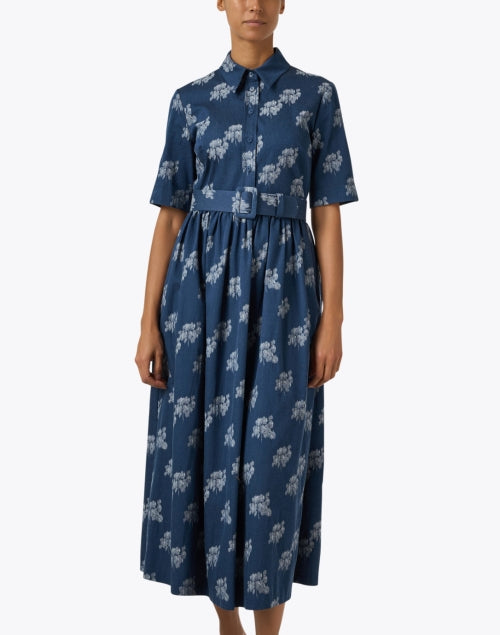 Navy Floral Printed Women's Cotton Shirt Dress Ideal for Weekdays in London Style
