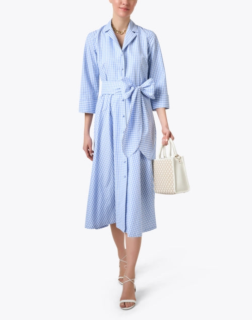 Stylish Blue Checkered Shirt-Style Dress for Women