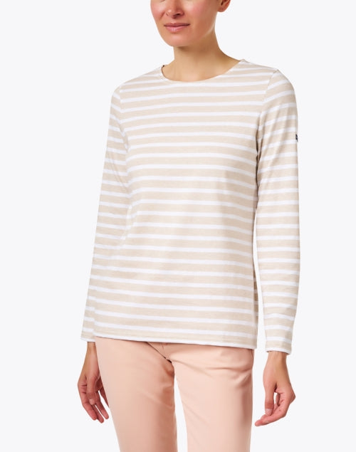 Minquidame Luxury Beige and White Striped Cotton Casual Top for Everyday Wear