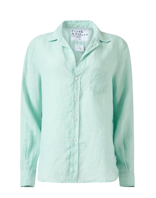 Eileen Fisher's Charming Seafoam Green Lightweight Linen Casual Shirt