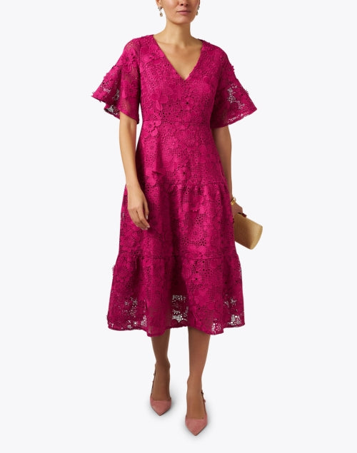 Ellery Fuchsia Women's Lace Midi Dress for Elegant Events