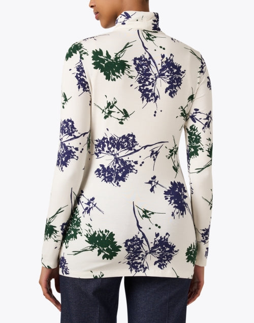 Ivory Floral Printed Women's Turtleneck Stretch Jersey Knit Top