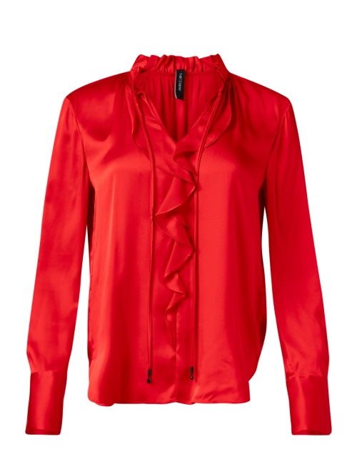 Elegant Red Silk Ruffled Blouse for Timeless Style