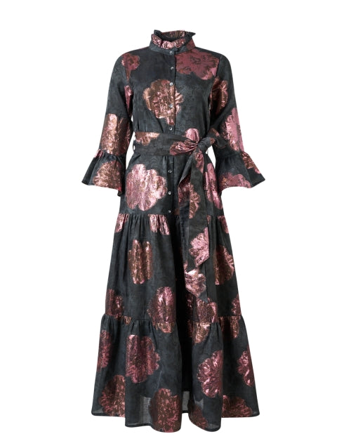Stylish Women's Black Floral Jacquard Evening Dress