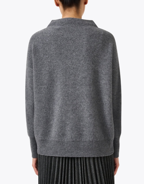 Grey Autumn Boiled Cashmere Funnel Neck Sweater for Daytime Wear