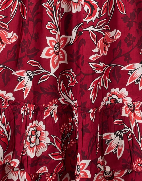 Bazaar Women's Red Printed 100% Cotton Maxi Dress for Vacation