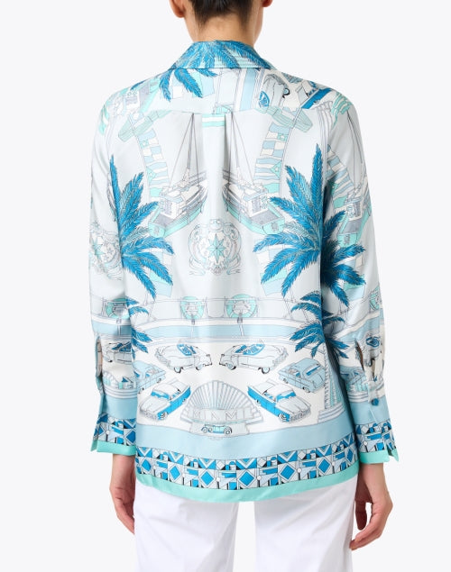 Miami Tropical Motif Blue Silk Men's Casual Shirt