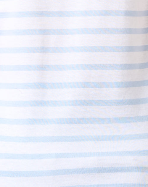 Stylish Light Blue and White Striped Cotton Square - Neck Short - Sleeve Top