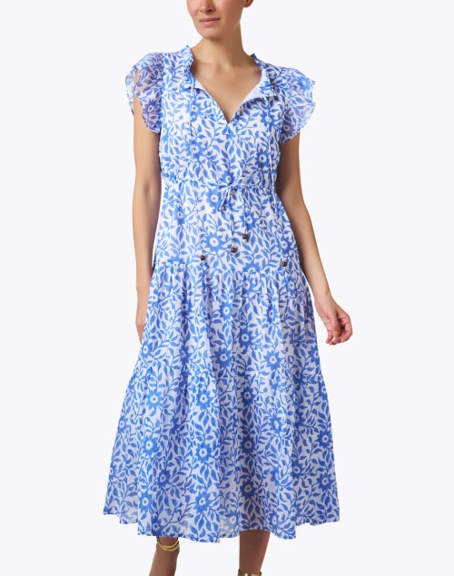 Stylish Jakarta Blue and White Cotton Women's Maxi Dress