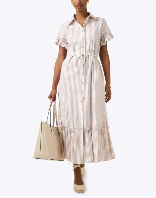 Jude Connally Women's Casual Pippa Dress in Beige and White Stripes